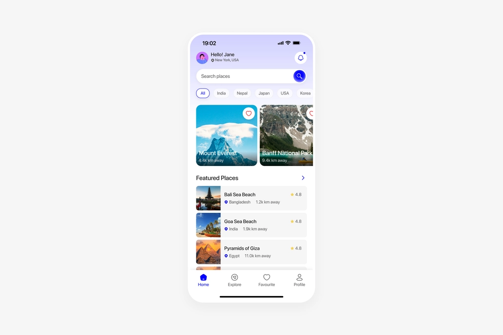 Travel App Home UI