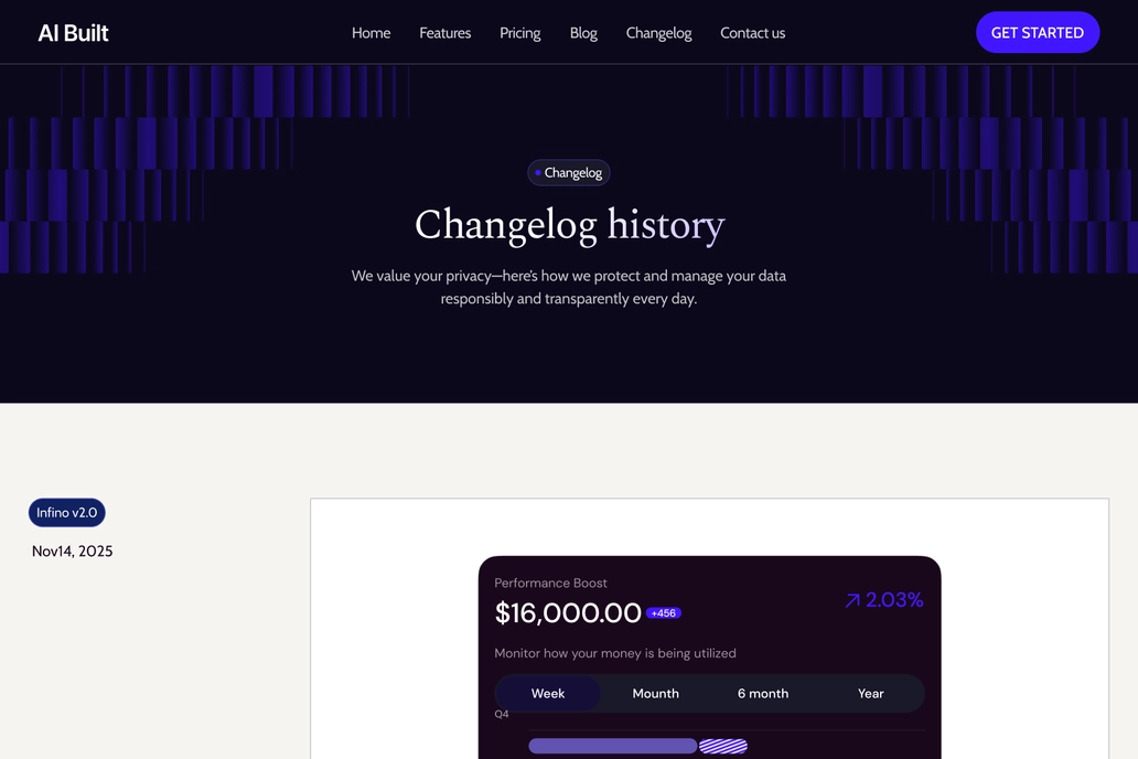 AI Changelog Page UI