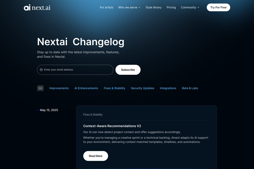 AI Changelog Page UI