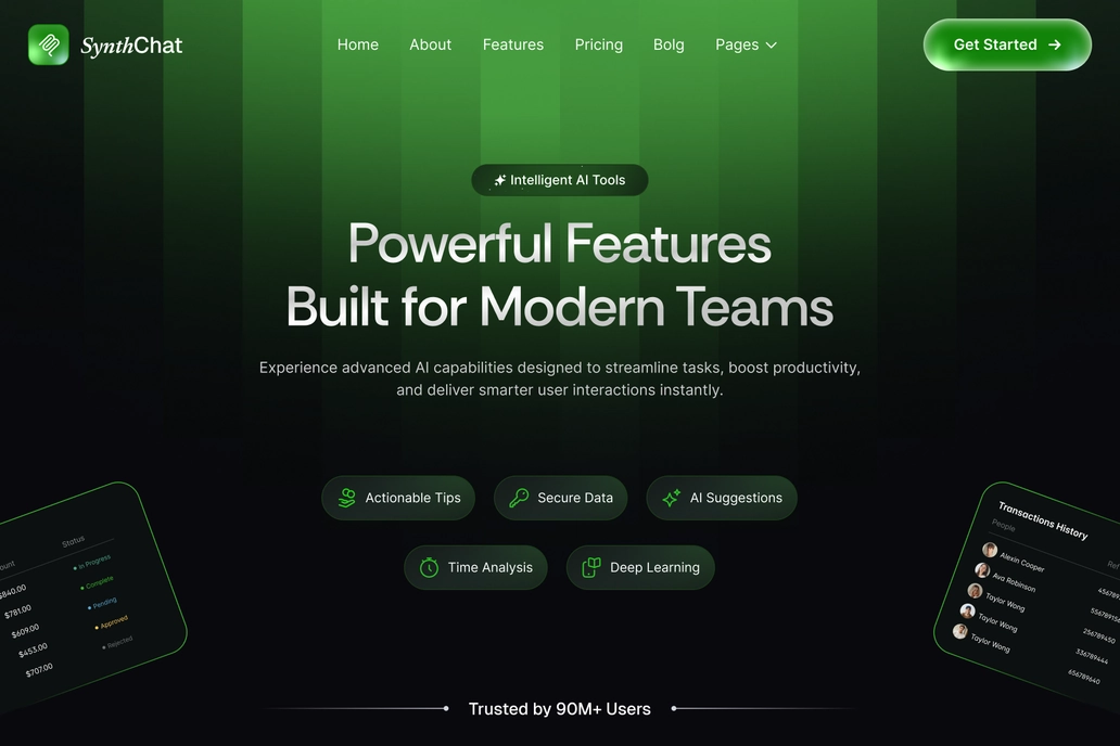 Chatbot SaaS Features Page UI