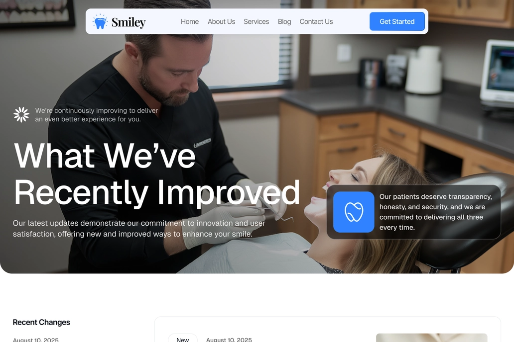 Dental Care Changelog Page UI