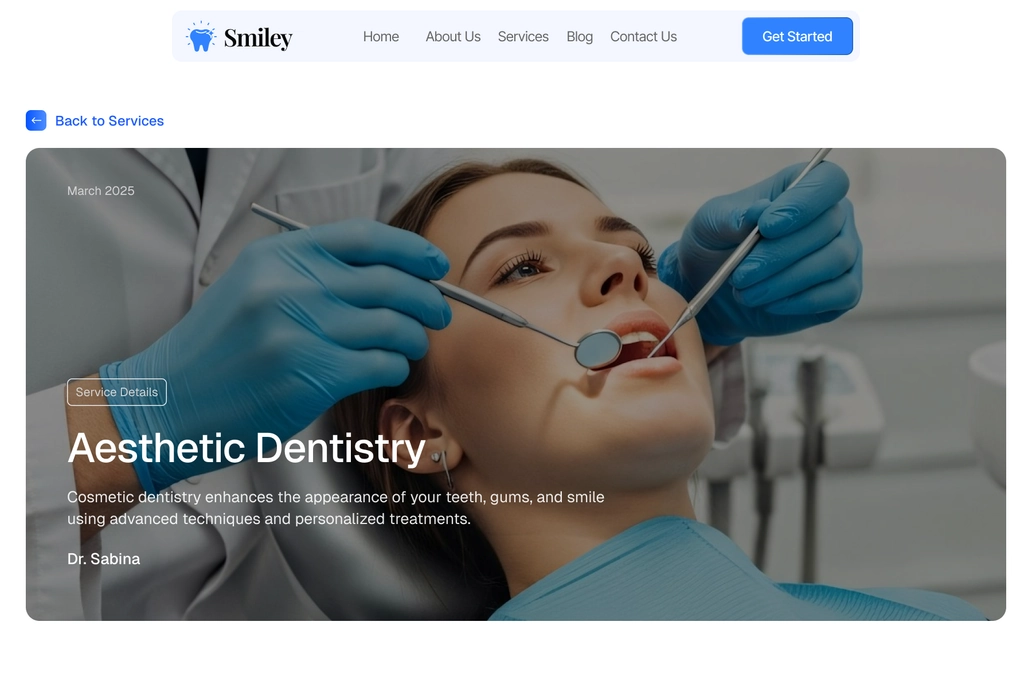 Dental Care Service Details Page UI