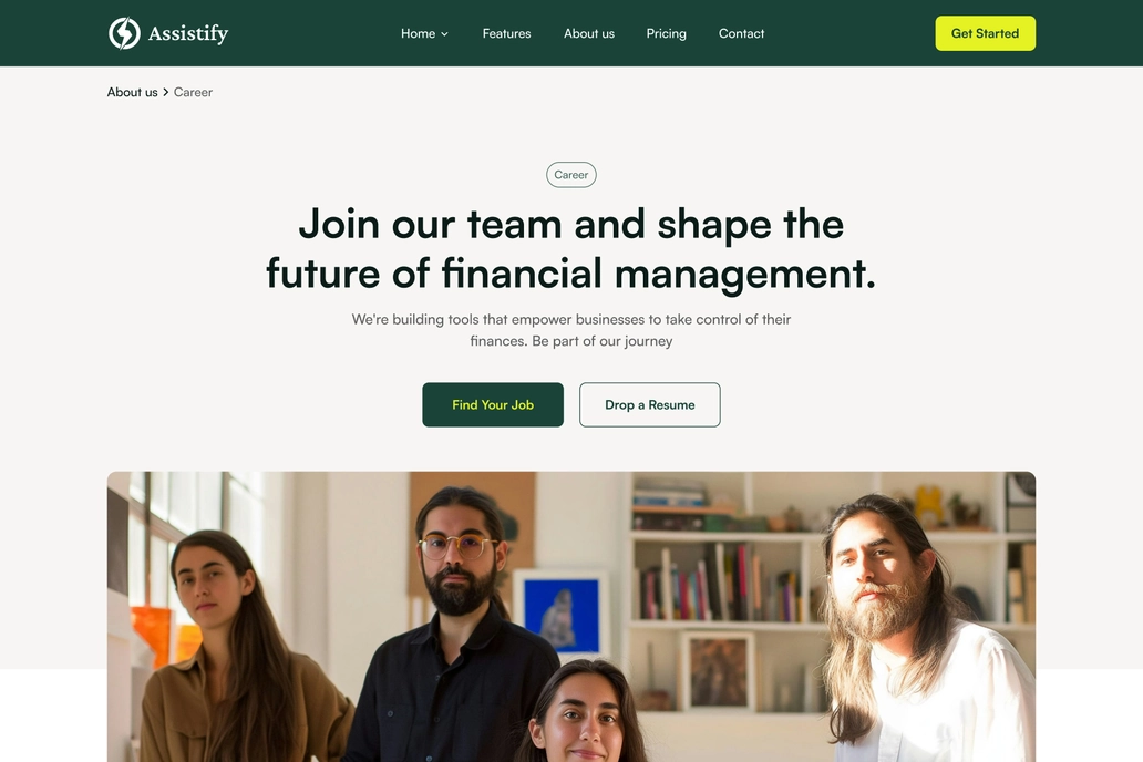 Finance Management Career Page UI