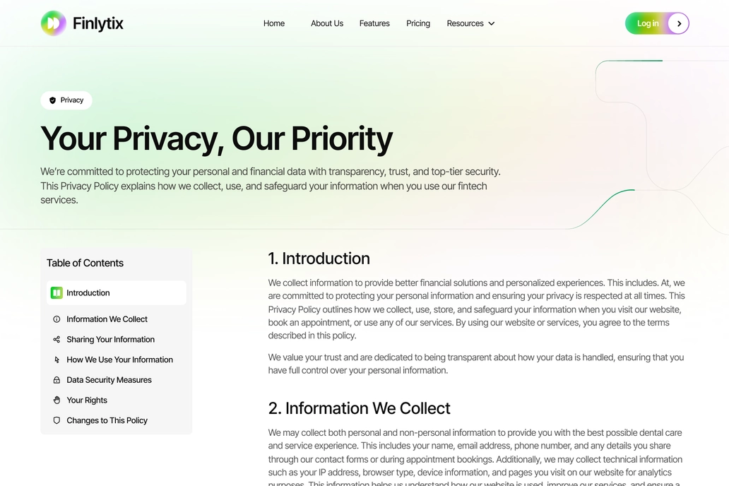 Fintech Privacy Page UI