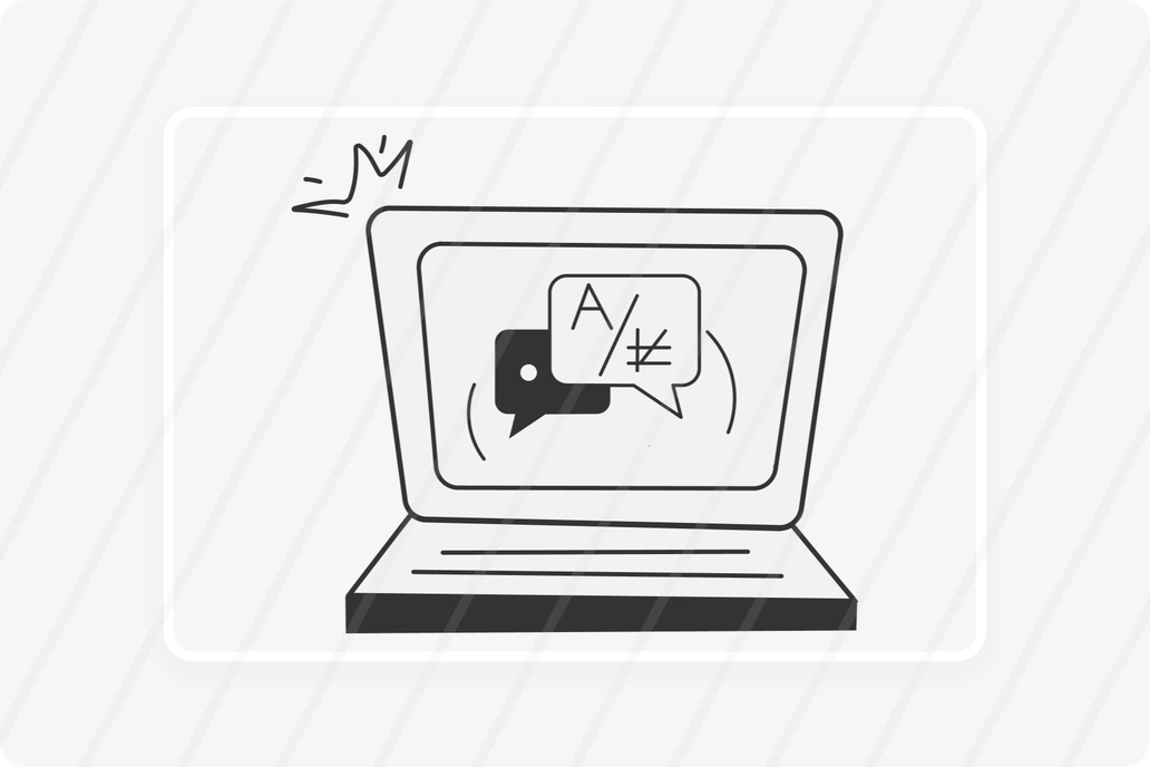 Laptop with online language learning concept illustration
