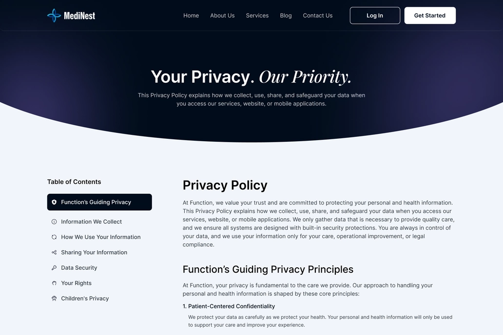 Medical Privacy Page UI