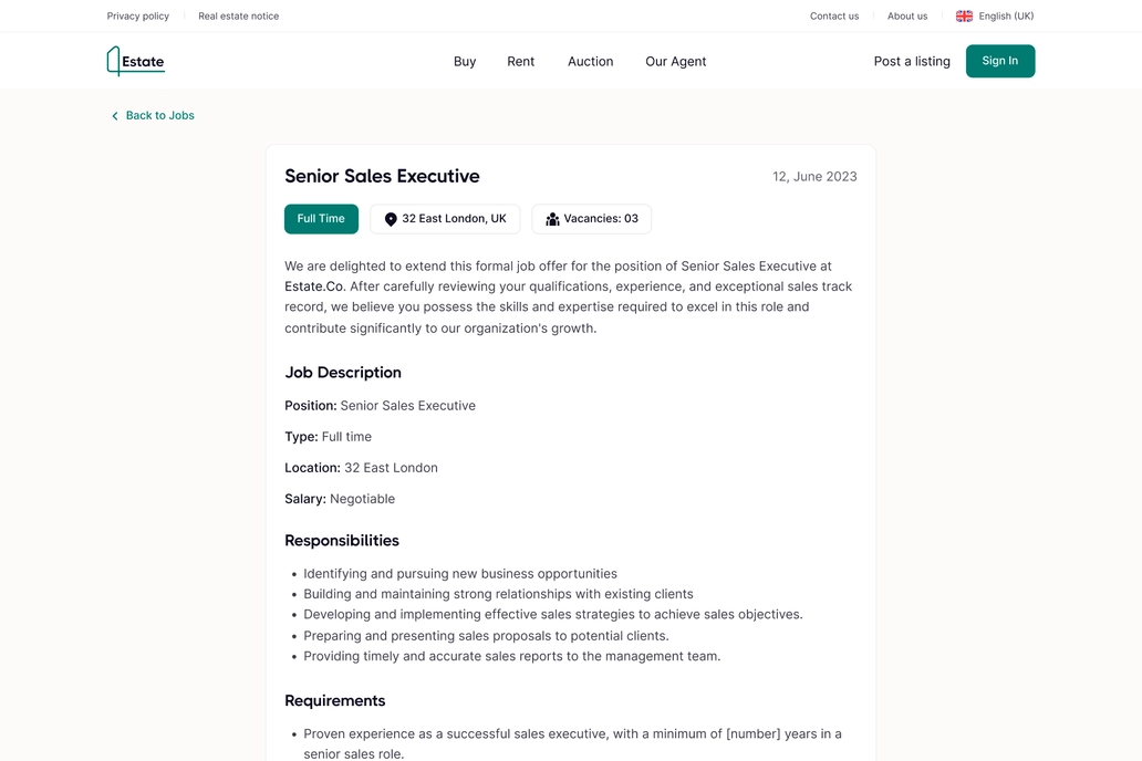 Real Estate Career Page UI