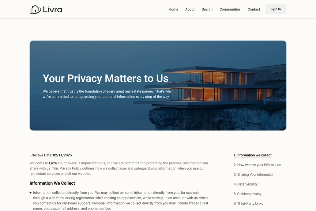Real Estate Privacy Page UI