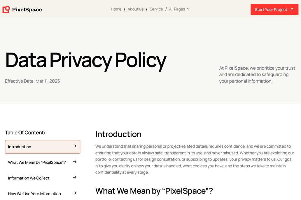Real Estate Privacy Page UI