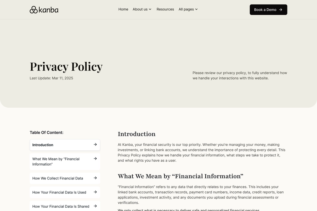 SaaS Privacy Page UI