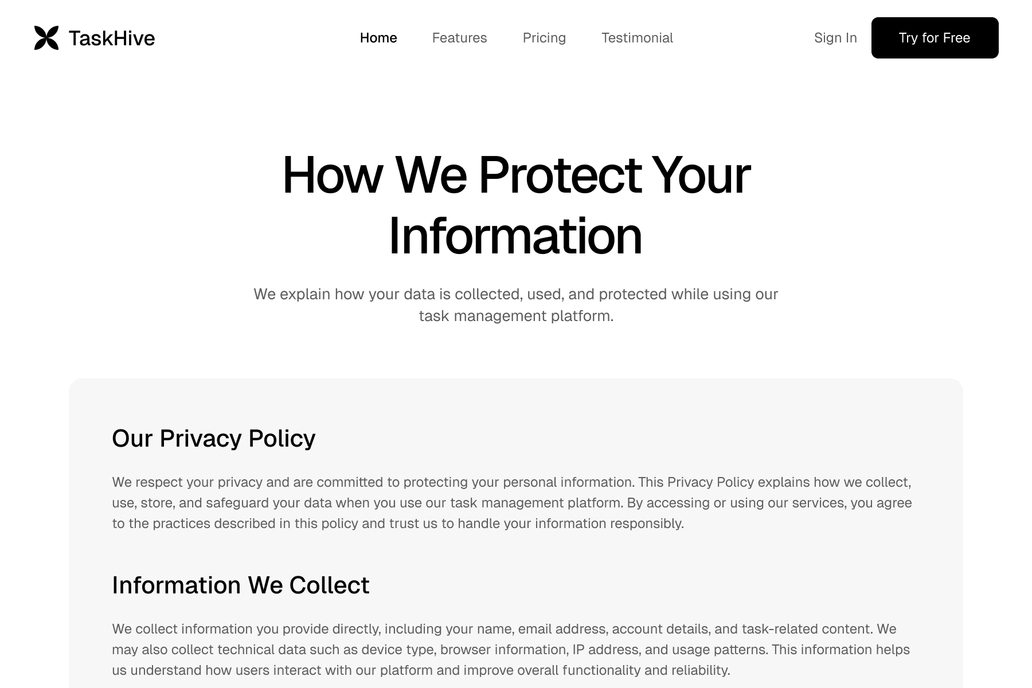 SaaS Privacy Page UI