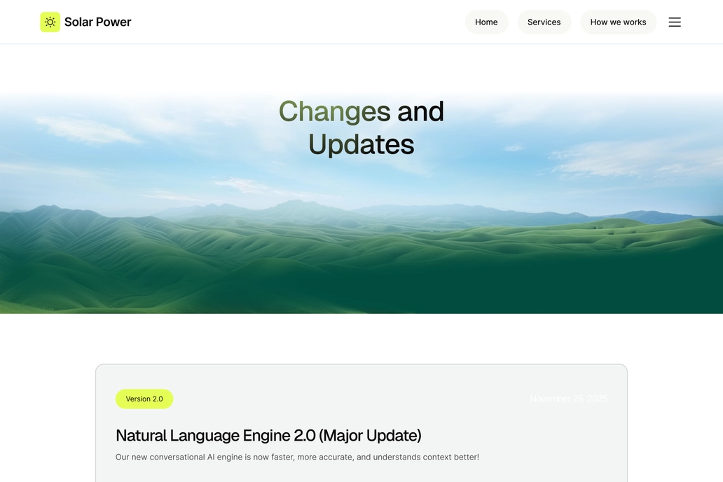 Solar Solution Changelog Page UI