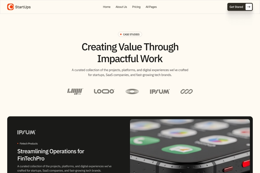 Startup Creative Agency Project Page UI