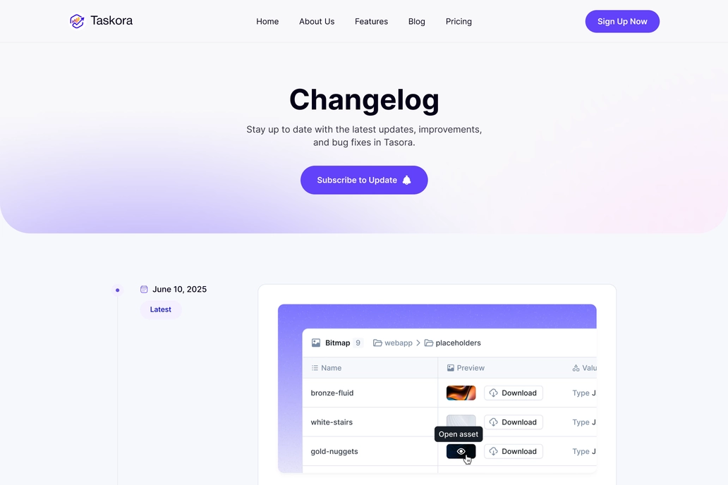 Task Management SaaS Changelog Page UI