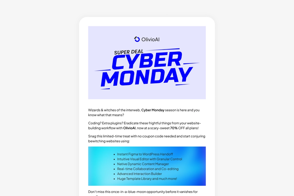 Saas Product Cyber Monday Promotional Email Template UI