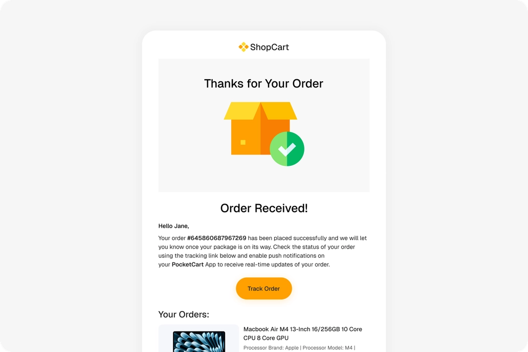 Ecommerce Order Confirmation Email Template UI