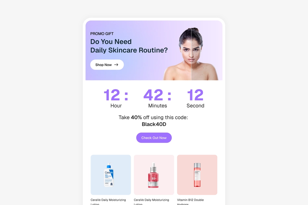 Skincare Product Promotional Email Template UI
