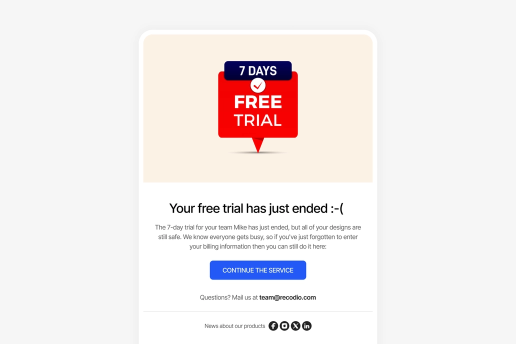 Free Trial Email Template UI