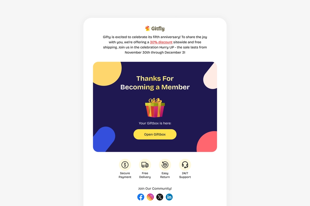 Gift Card Promotional Email Template 