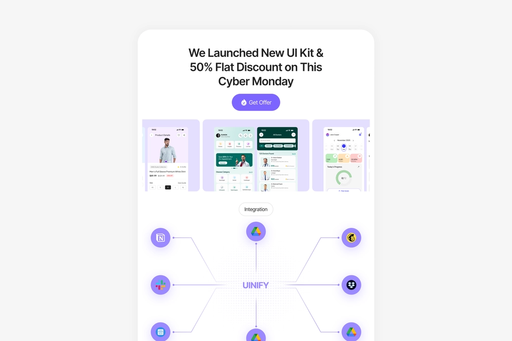 Saas Product Cyber Monday Promotional Email Template UI