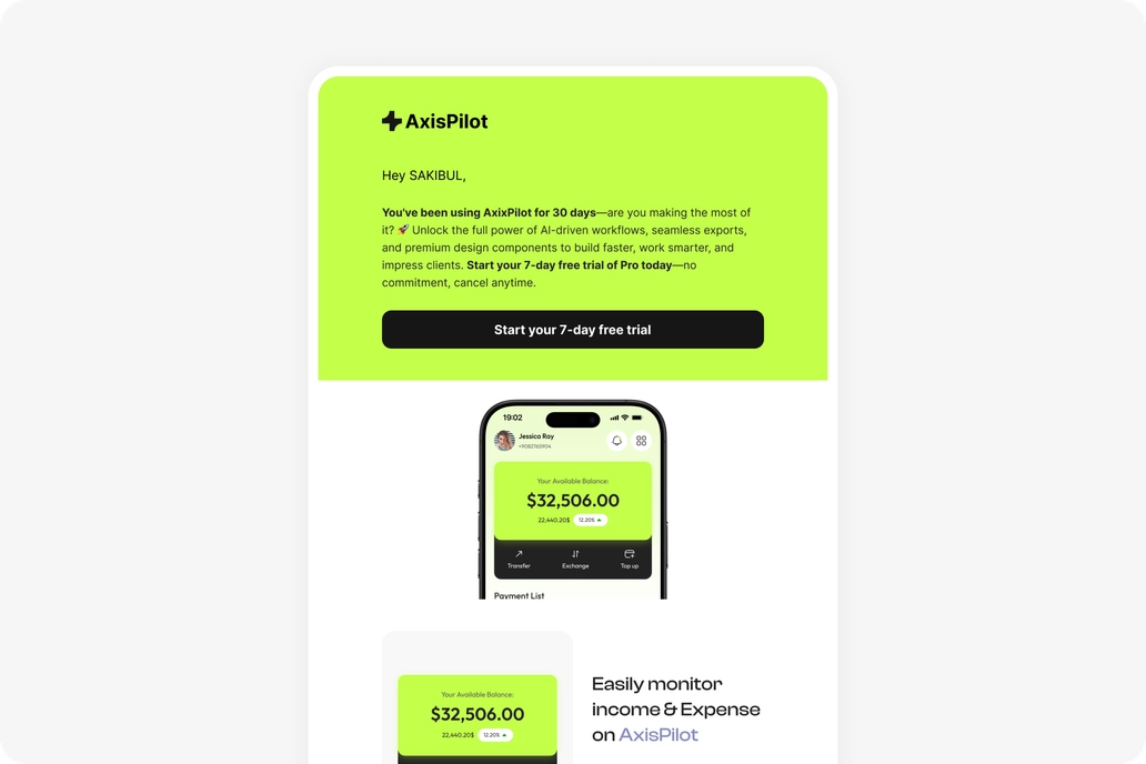 Saas Product Free Trial Email Template UI
