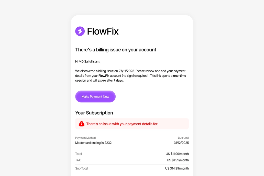 Saas Product Payment Reminder Email Template UI