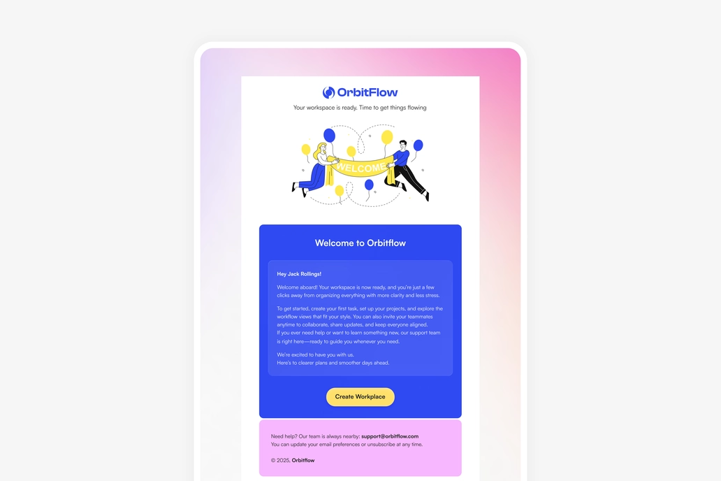 Saas Product Welcome Email Template UI