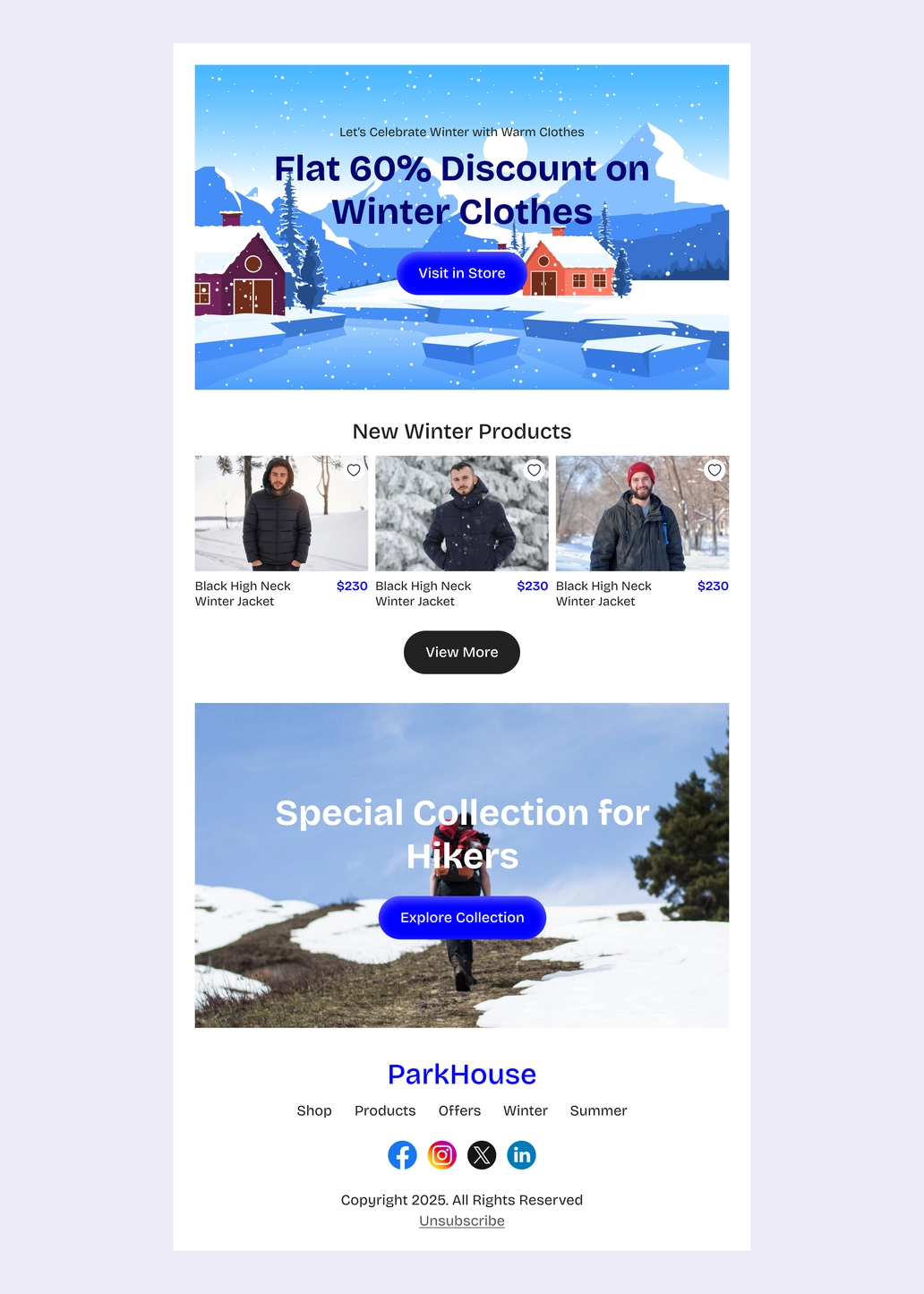 Winter Product Promotional Email Template UI